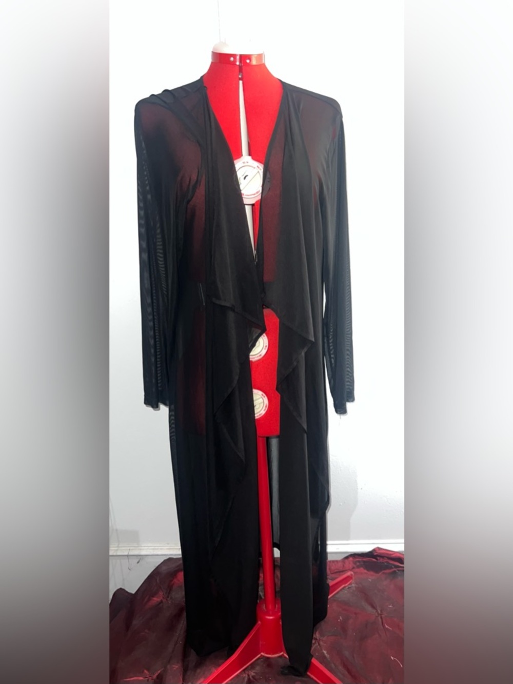 UPS and Downs Sheer Black Draped Cardigan Mesh Kimono Duster Chiffon sz 2x